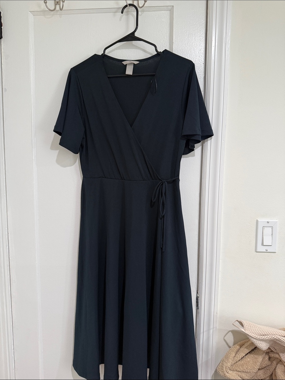 H&M Black Wrap Midi Dress with Tie